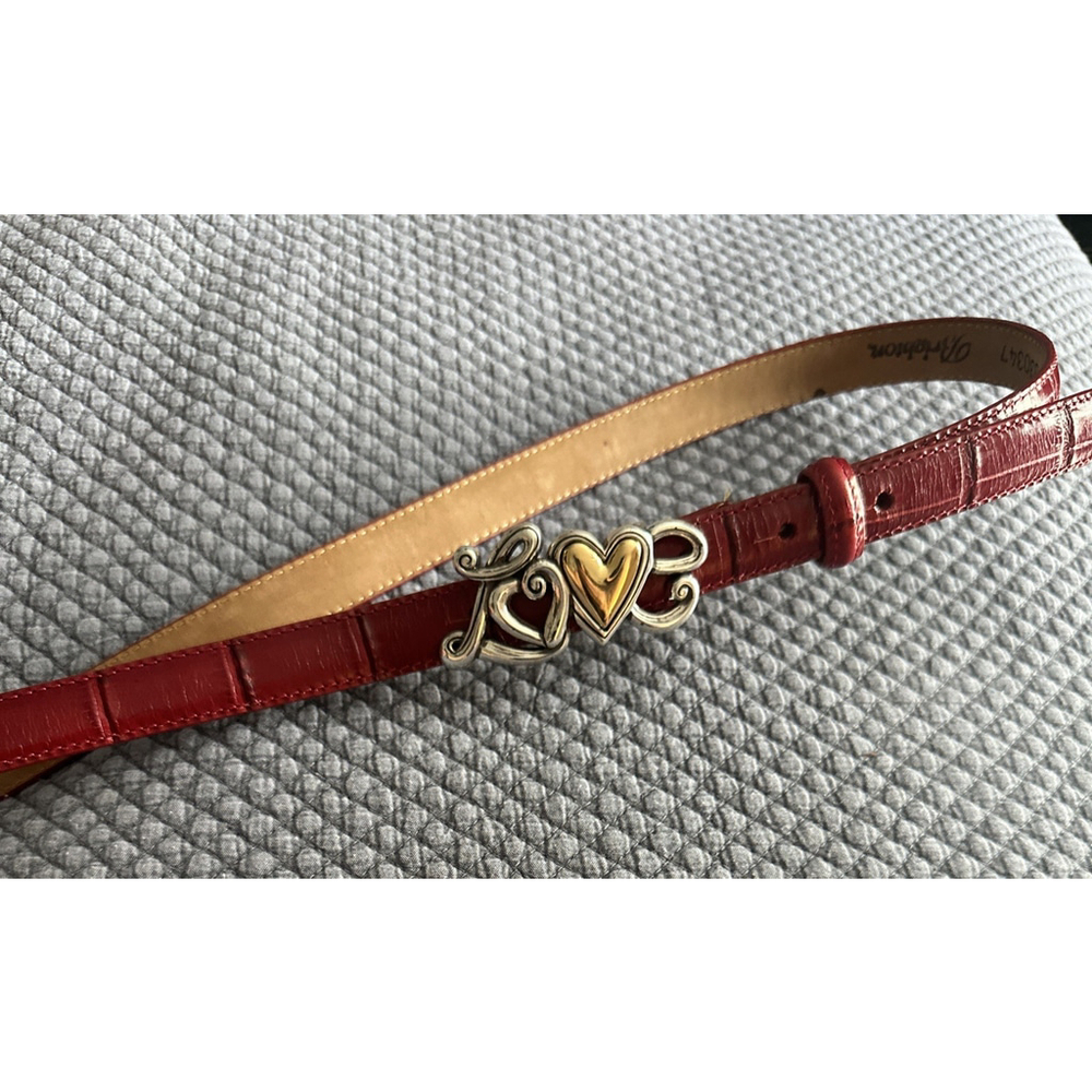 Brighton Red Croc Embossed Love Buckle Leather Narrow .75 in Belt Size L (34 in)